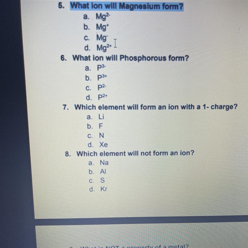 What ion will Magnesium form?-example-1