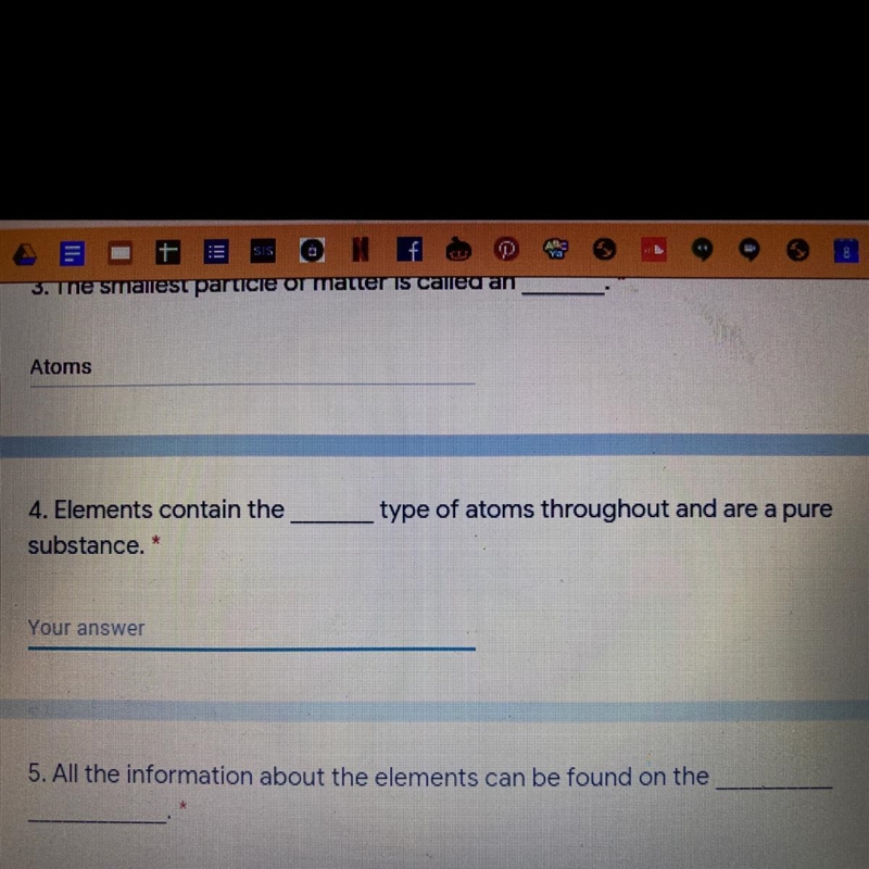 4. Elements contain the ____ type of atoms throughout and are substance. What is the-example-1