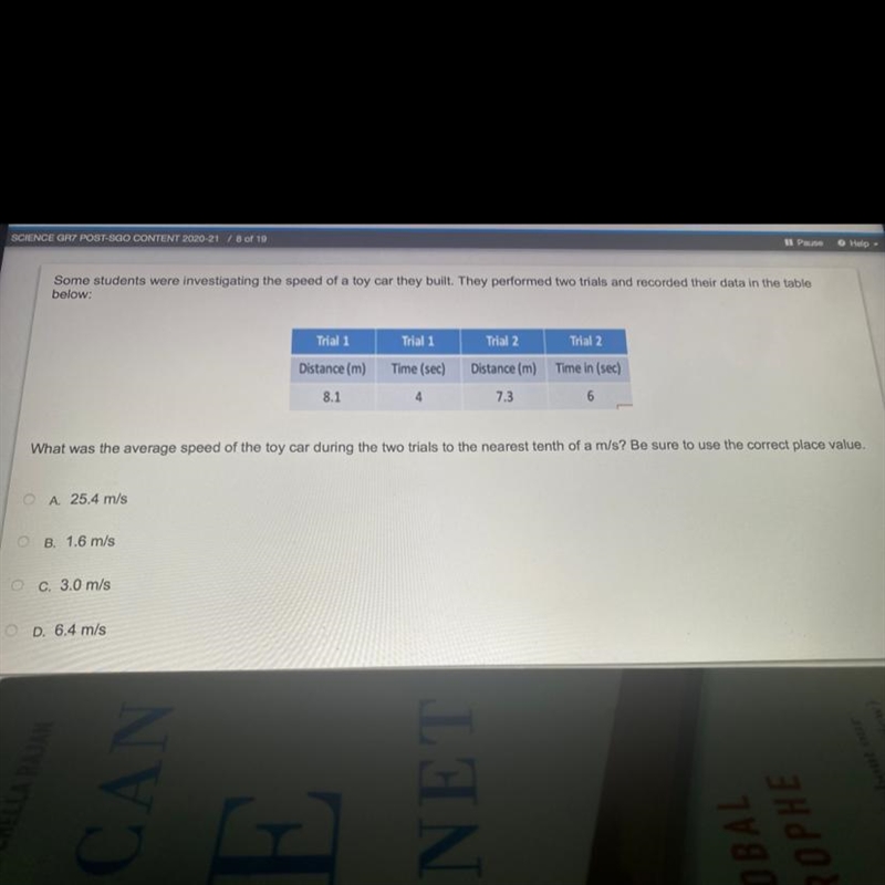 Some students were investigating the speed of a toy car they built. They performed-example-1