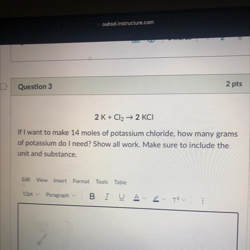 if i want to make 14 moles of potassium chloride, how many grams of potassium do i-example-1