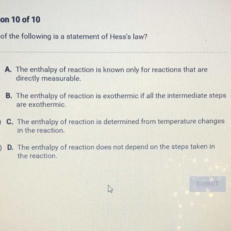 Which of the following is a statement of Hess's law?-example-1