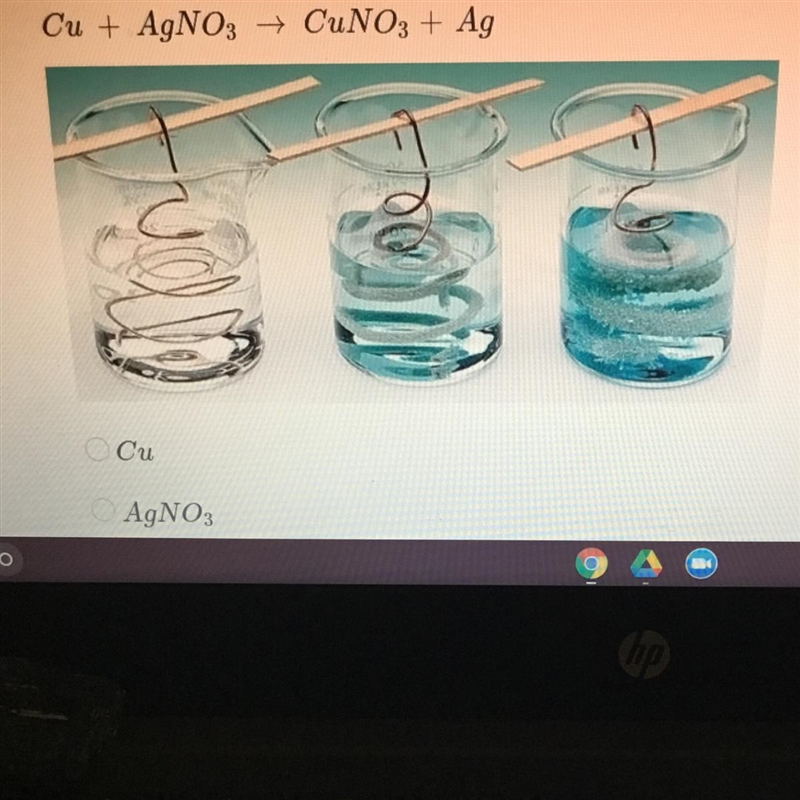 Copper wire reacts with silver nitrate to form silver and copper (1) nitrate. This-example-1