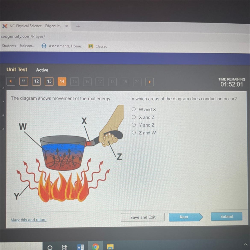 The diagram shows movement of thermal energy In which areas of the diagram does conduction-example-1