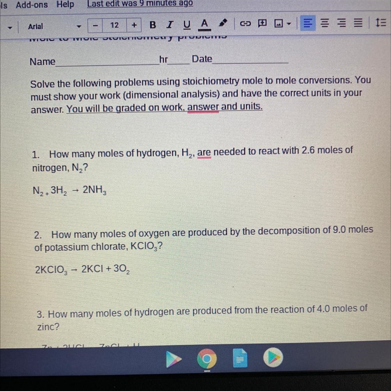 1. How many moles of hydrogen, H2, are needed to react with 2.6 moles of nitrogen-example-1