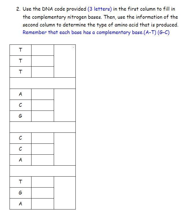 Science-DNA Codes. Fill out the chart.-example-1