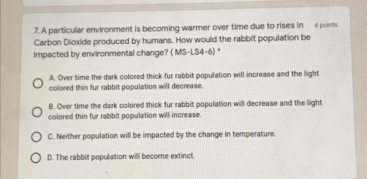 a particular environment is becoming warmer over time due to rises in Carbon Dioxide-example-1