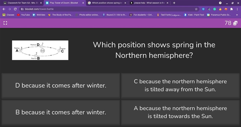 Which position shows spring in the Northern hemisphere?-example-1