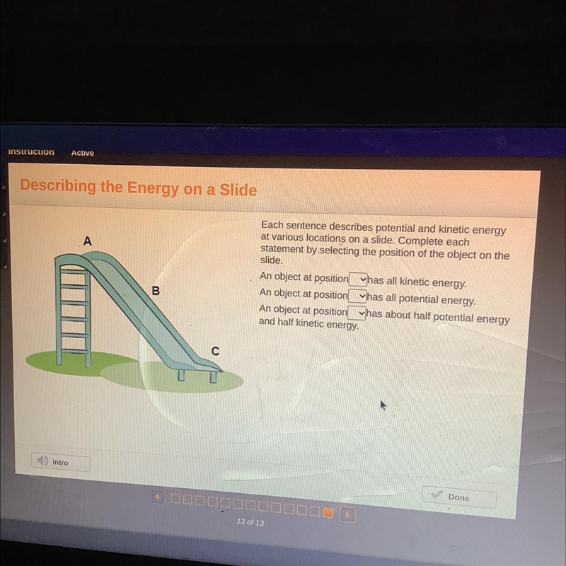 Instruction ACTIVO Describing the Energy on a Slide CE A Each sentence describes potential-example-1