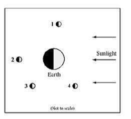 The diagram below shows Earth, four different positions of the Moon, and the direction-example-1