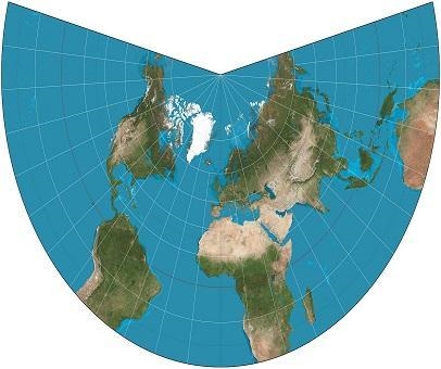 The image shows a projection map. Which type of map is this? flat model, Mercator-example-1