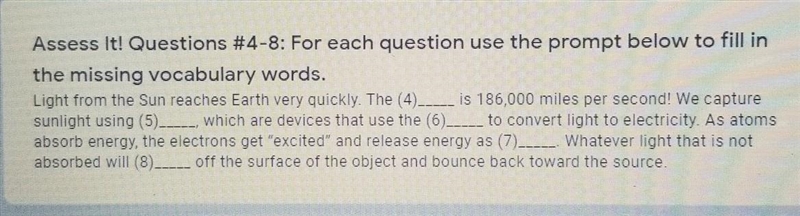 Fill in the blanks with the vocabulary. Vocabulary: Speed of light Photon Reflect-example-1