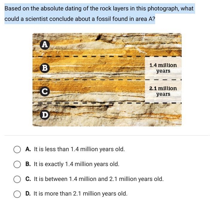 based on the absolute dating of the rock layers in this Photograph what could a scientist-example-1