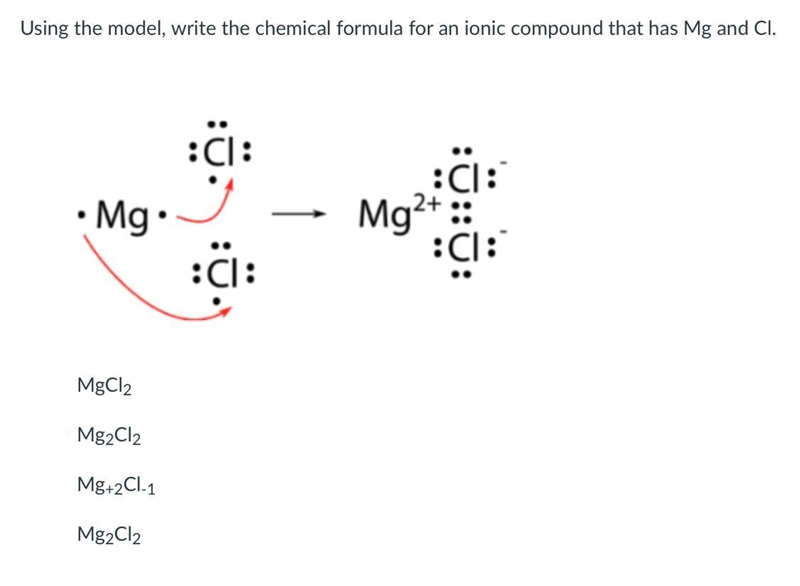 Using the model, write the chemical formula for an ionic compound that has Mg and-example-1