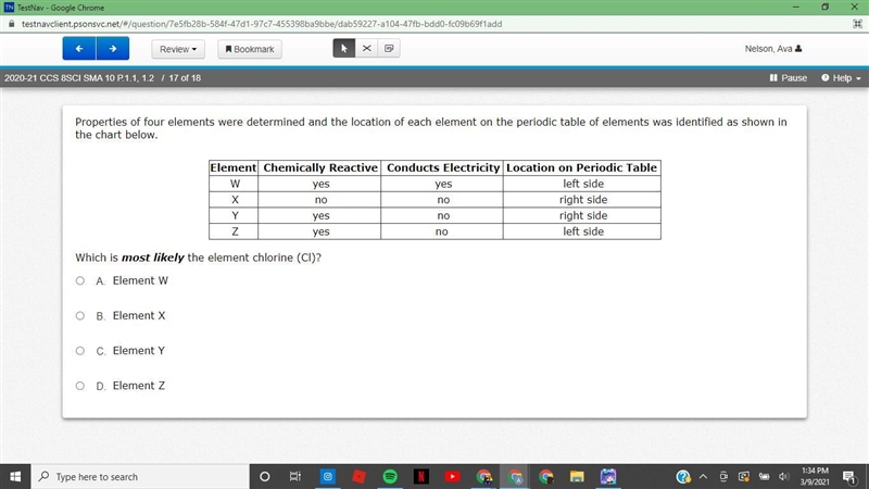 Properties of four elements were determined and the location of each element on the-example-1