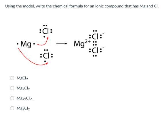 Using the model, write the chemical formula for an ionic compound that has Mg and-example-1