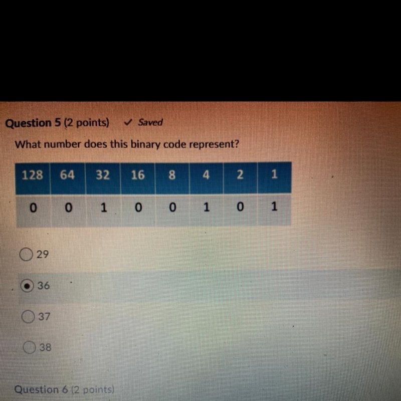 What number does this binary code represent? (don’t mind the 36)-example-1