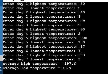 Declare a seven-row, two-column int array named temperatures. The program should prompt-example-1