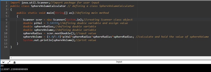 Given sphereRadius and piVal, compute the volume of a sphere and assign sphereVolume-example-1