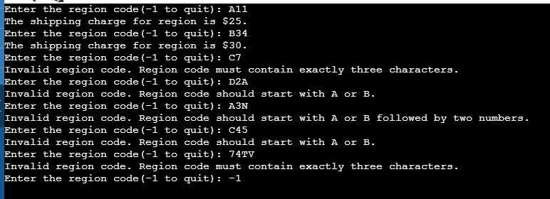 Write a C++ program that displays the appropriate shipping charge based on the region-example-1