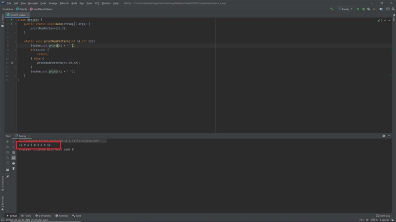 Write a recursive method called printNumPattern() to output the following number pattern-example-1