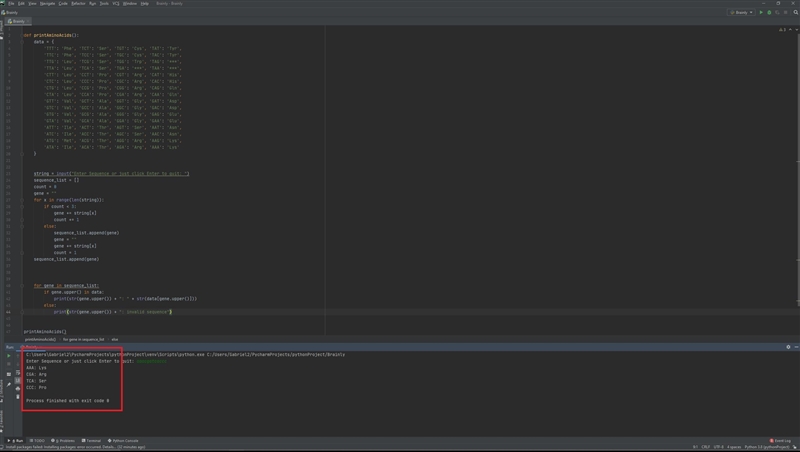 Write a program that repeatedly accepts as input a string of ACGT triples and produces-example-1