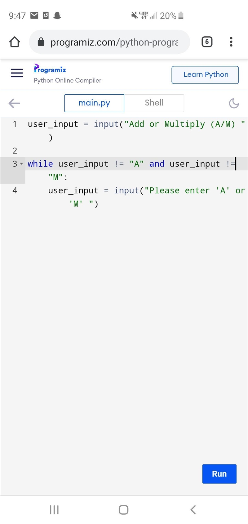 How would i change this: " try: userChoice = input("Would you like to Add-example-1