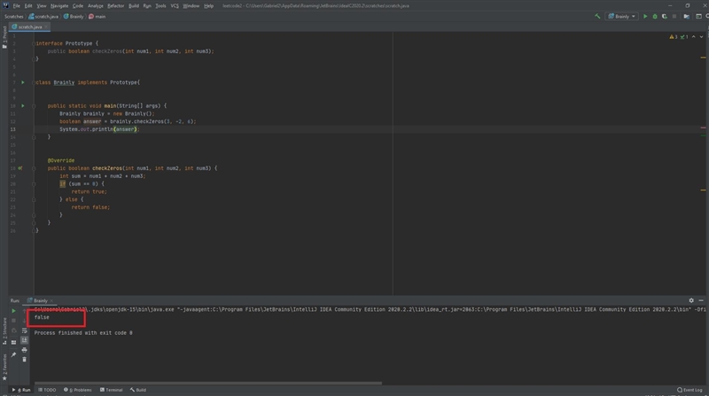 A function checkZeros accepts three double parameters. It checks to see if the sum-example-1