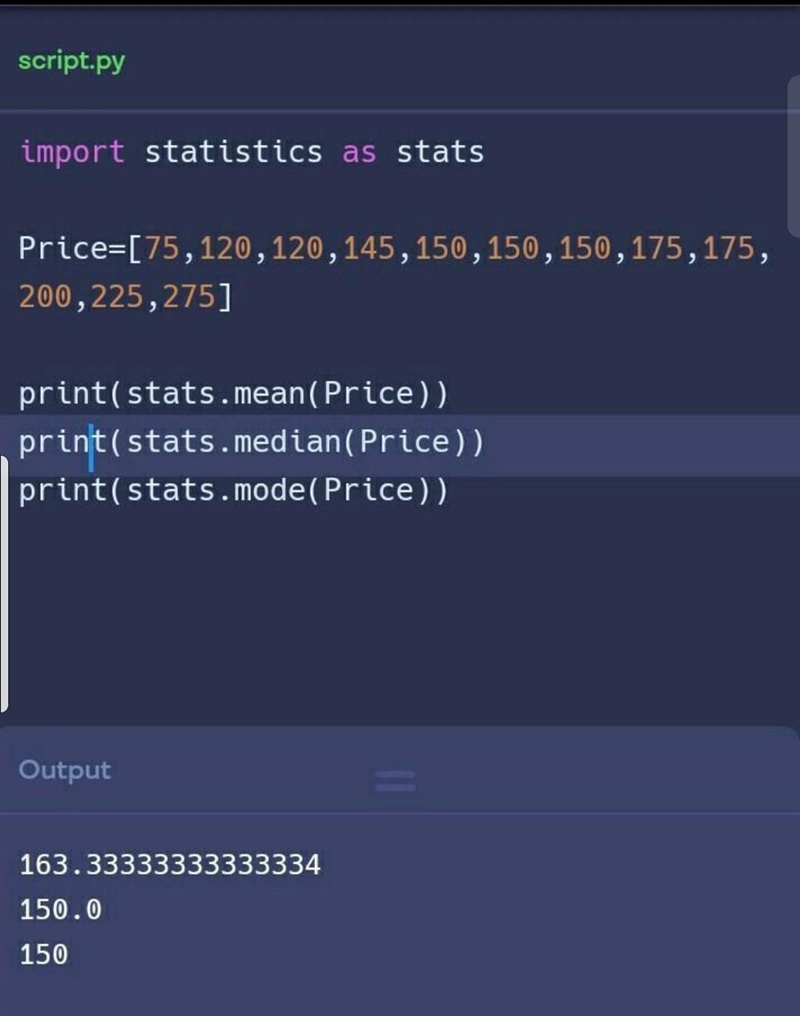 Create a set of functions that compute the mean, median, and mode of a set of numbers-example-1