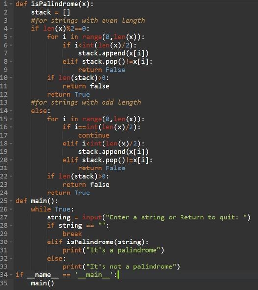 Write a program that uses a stack to test input strings to determine whether they-example-1