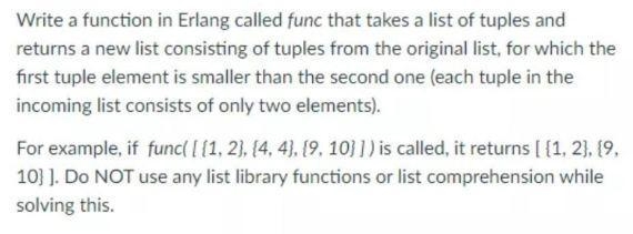 Write a function in Erlang called func that takes a list of tuples and returns a new-example-1