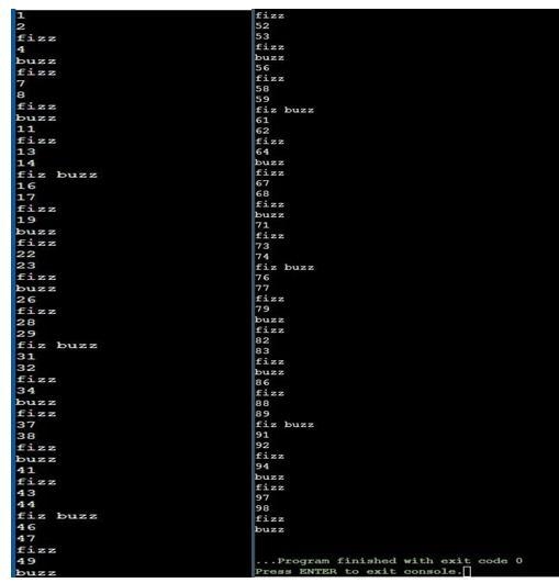 Code a program that will go through all the numbers from 1 to 100 and print them. However-example-1