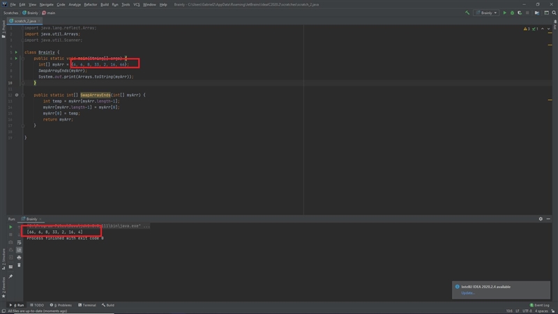 Write a function SwapArrayEnds() that swaps the first and last elements of the function-example-1