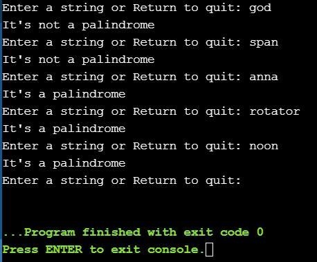 Write a program that uses a stack to test input strings to determine whether they-example-2