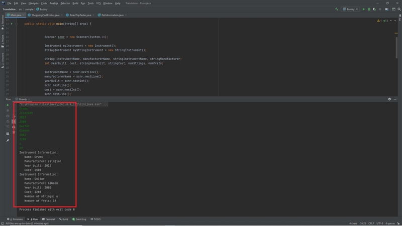 Given main() and the Instrument class, define a derived class, StringInstrument, for-example-1