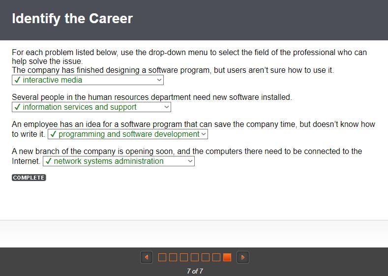 For each problem listed below, use the drop-down menu to select the field of the professional-example-1