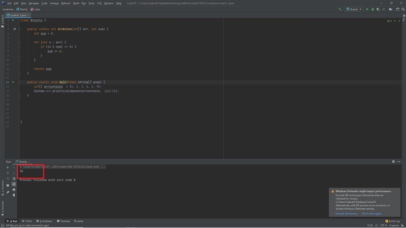 The divBySum method is intended to return the sum ofall the elements in the int arrayparameter-example-1