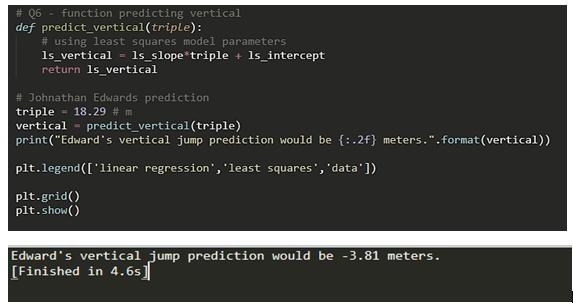 create a function that has an argument is the triple jump distance. It returns the-example-1