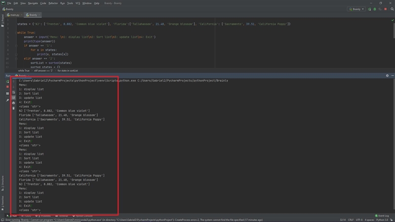 ) Python command line menu-driven application that allows a user to display, sort-example-1