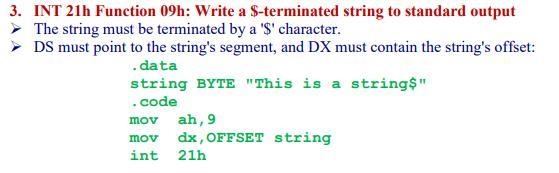 Which of the following will display a string whose address is in the dx register: a-example-1