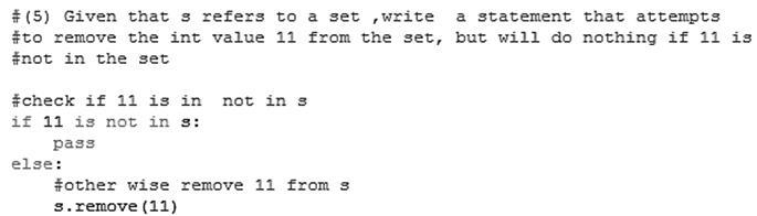 Given that s refers to a set, write a statement that attempts to remove integer 11 from-example-1