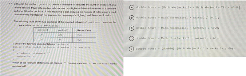 Consider the method get Hours, which is intended to calculate the number of hours-example-1