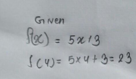 Given that f(x) = 5x +3. Find f (4)​-example-1