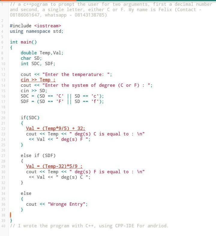 Temperature converter. This program should prompt the user for two arguments, first-example-1