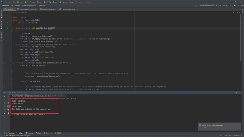 Use the web to learn how to use the LocalDate Boolean methods isBefore(), isAfter-example-1