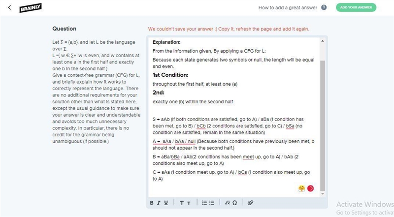 Let ∑ = {a,b}, and let L be the language over ∑: L =w is even, and w contains at least-example-1