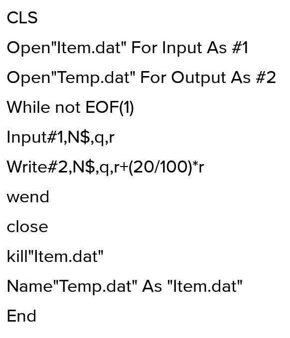 write a program to update the rate by increasing 20% from sequential data file &quot-example-1