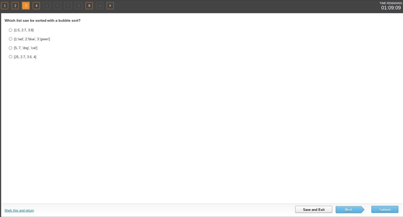 LORD PLEASE HELP ME, Which list can be sorted with a bubble sort? {1:5, 2:7, 3:8} {1:'red-example-1