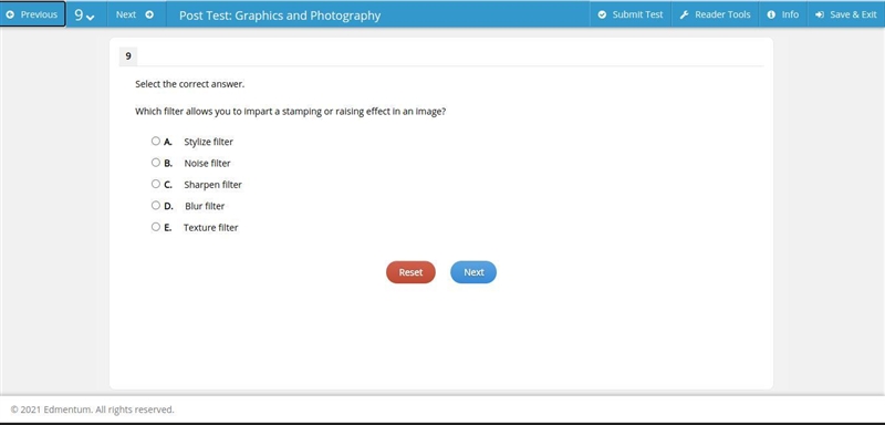 Which filter allows you to impart a stamping or raising effect in an image?-example-1