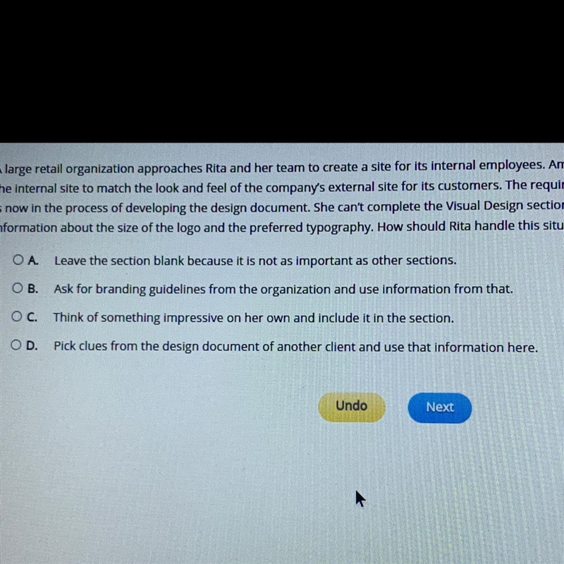 Select the correct answer. A large retail organization approaches Rita and her team-example-1