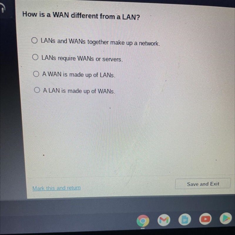 How is a WAN different from a LAN? O LANs and WANs together make up 2. network. O-example-1